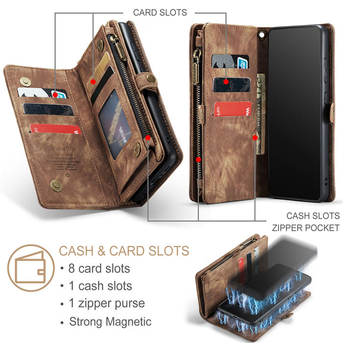 CaseMe Samsung Galaxy A50 Zipper Wallet Magnetic Detachable 2 in 1 Case with Wrist Strap