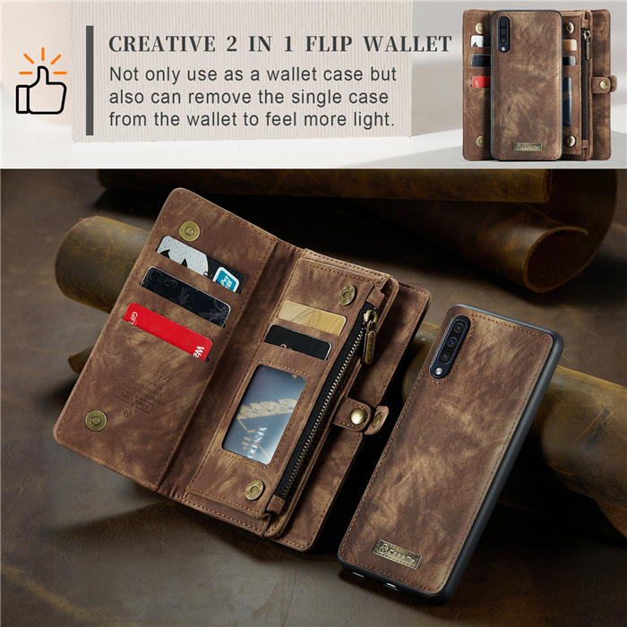 CaseMe Samsung Galaxy A50 Zipper Wallet Magnetic Detachable 2 in 1 Case with Wrist Strap