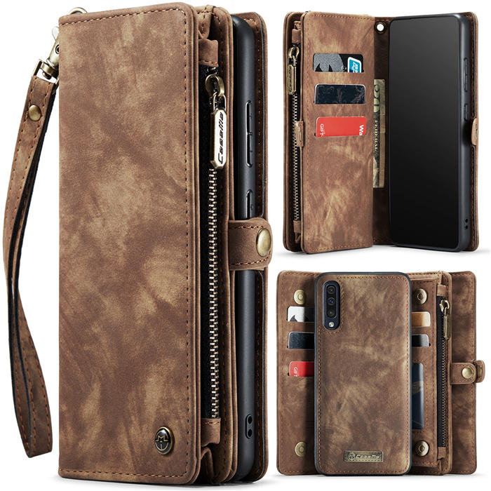 CaseMe Samsung Galaxy A50 Zipper Wallet Magnetic Detachable 2 in 1 Case with Wrist Strap