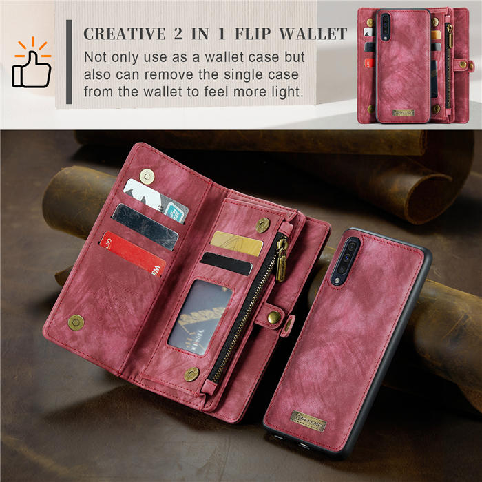 CaseMe Samsung Galaxy A50 Zipper Wallet Magnetic Detachable 2 in 1 Case with Wrist Strap