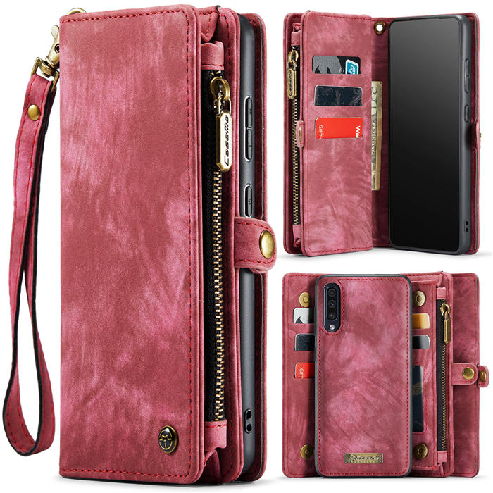 CaseMe Samsung Galaxy A50 Zipper Wallet Magnetic Detachable 2 in 1 Case with Wrist Strap