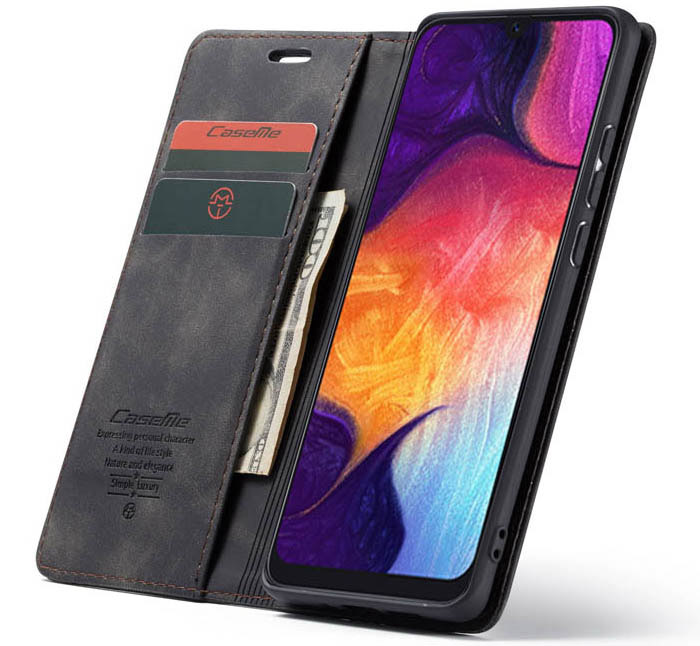 CaseMe Samsung Galaxy A50 Retro Wallet Kickstand Magnetic Flip Leather Case