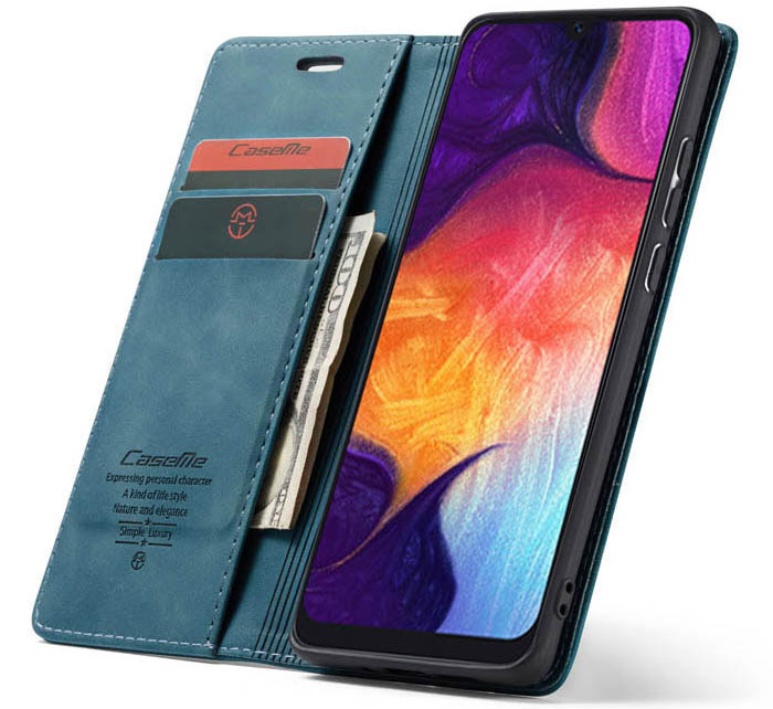 CaseMe Samsung Galaxy A50 Retro Wallet Kickstand Magnetic Flip Leather Case