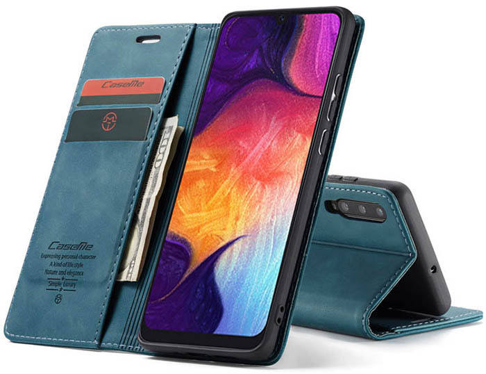 CaseMe Samsung Galaxy A50 Retro Wallet Kickstand Magnetic Flip Leather Case