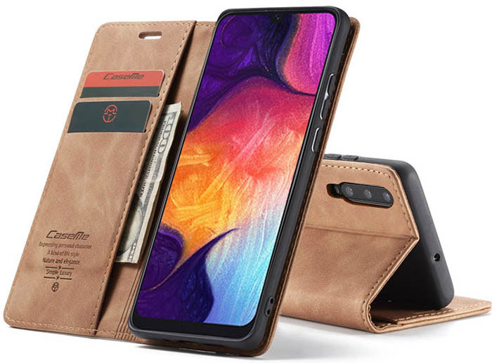 CaseMe Samsung Galaxy A50 Retro Wallet Kickstand Magnetic Flip Leather Case