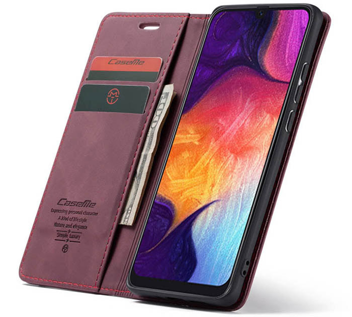 CaseMe Samsung Galaxy A50 Retro Wallet Kickstand Magnetic Flip Leather Case