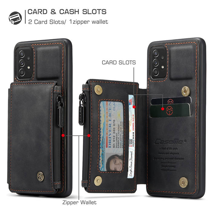 CaseMe Samsung Galaxy A52 5G Zipper Pocket Card Slots Case Black