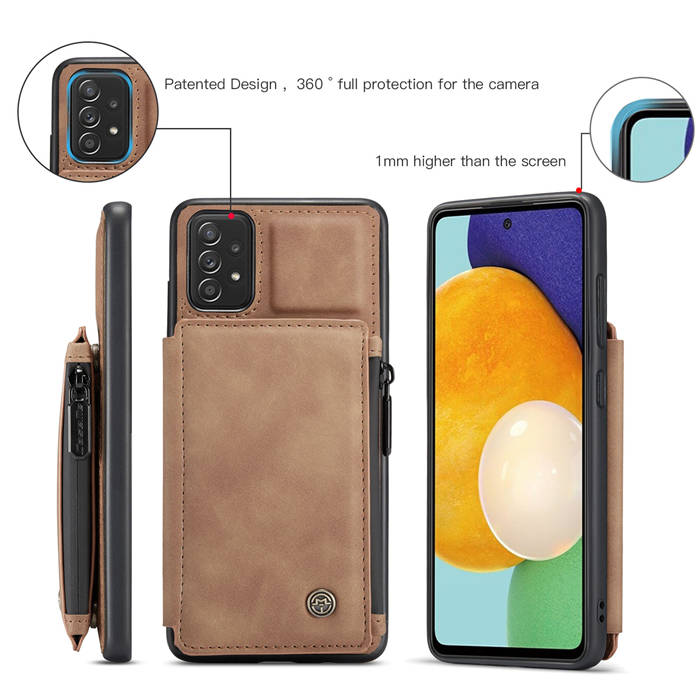 CaseMe Samsung Galaxy A52 5G Zipper Pocket Card Slots Case Brown