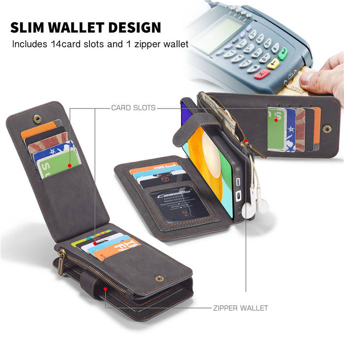 CaseMe Samsung Galaxy A52 5G Zipper Wallet Magnetic Case Black