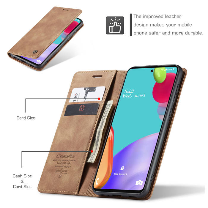 CaseMe Samsung Galaxy A52 5G Wallet Kickstand Magnetic Case Brown
