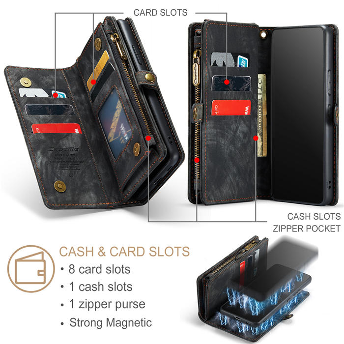 CaseMe Samsung Galaxy A53 5G Zipper Wallet Magnetic Detachable 2 in 1 Case with Wrist Strap