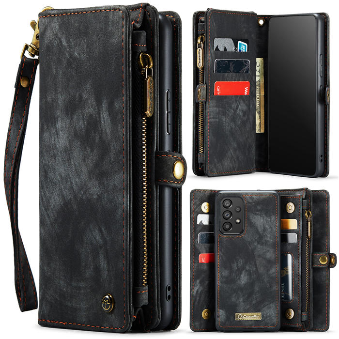 CaseMe Samsung Galaxy A53 5G Zipper Wallet Magnetic Detachable 2 in 1 Case with Wrist Strap