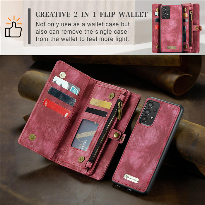 CaseMe Samsung Galaxy A53 5G Zipper Wallet Magnetic Detachable 2 in 1 Case with Wrist Strap