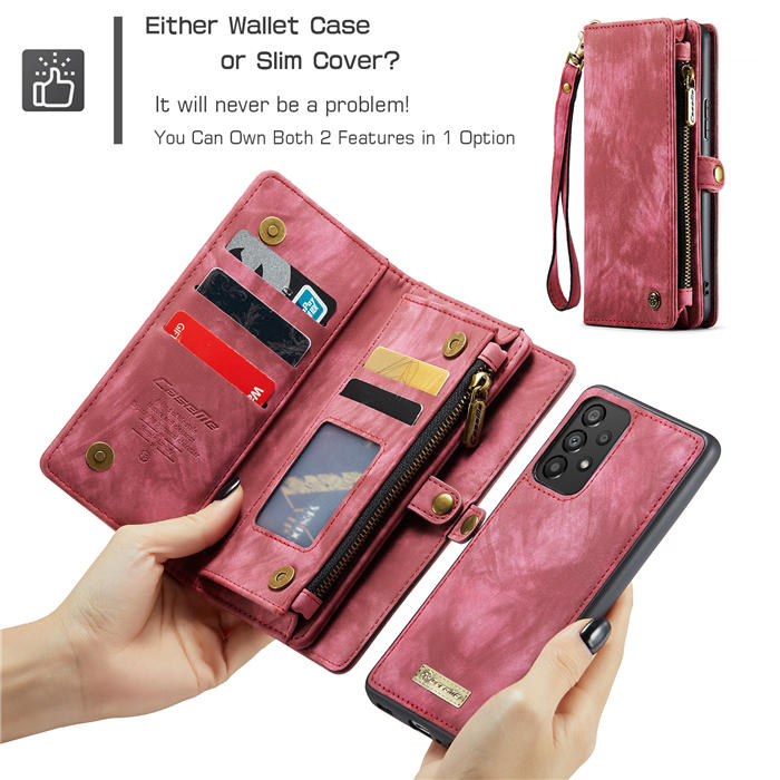 CaseMe Samsung Galaxy A53 5G Zipper Wallet Magnetic Detachable 2 in 1 Case with Wrist Strap