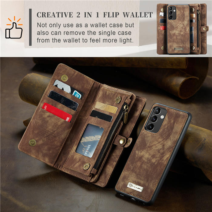 CaseMe Samsung Galaxy A54 5G Zipper Wallet Magnetic Detachable 2 in 1 Case with Wrist Strap