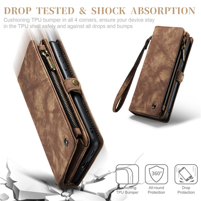 CaseMe Samsung Galaxy A54 5G Zipper Wallet Magnetic Detachable 2 in 1 Case with Wrist Strap
