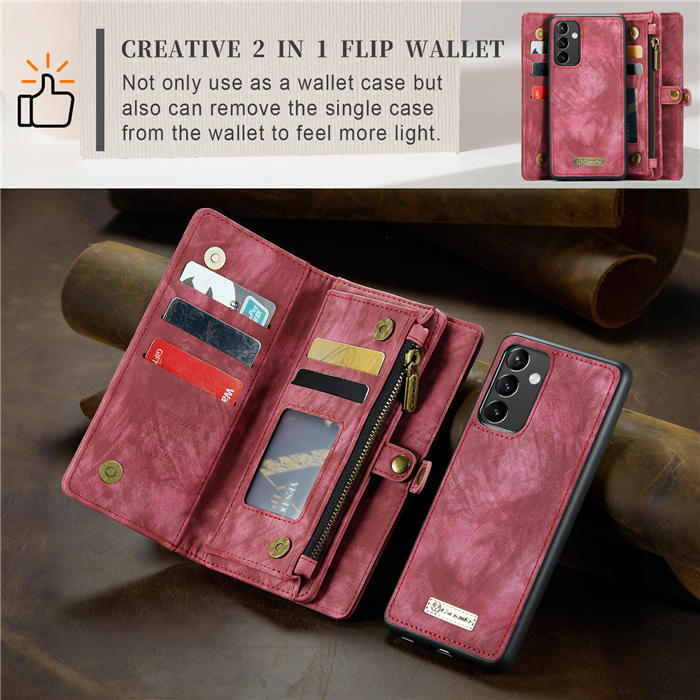 CaseMe Samsung Galaxy A54 5G Zipper Wallet Magnetic Detachable 2 in 1 Case with Wrist Strap