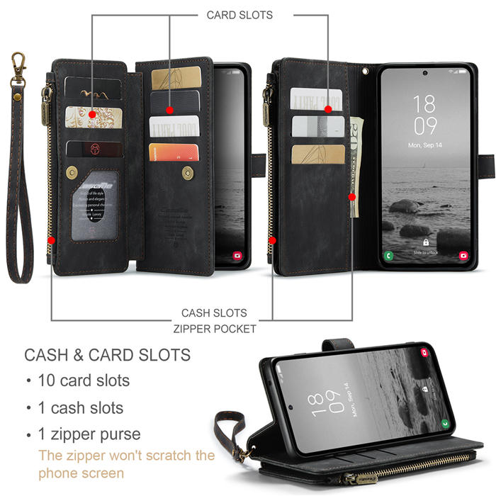 CaseMe Samsung Galaxy A54 Wallet kickstand Magnetic Leather Case with Wrist Strap