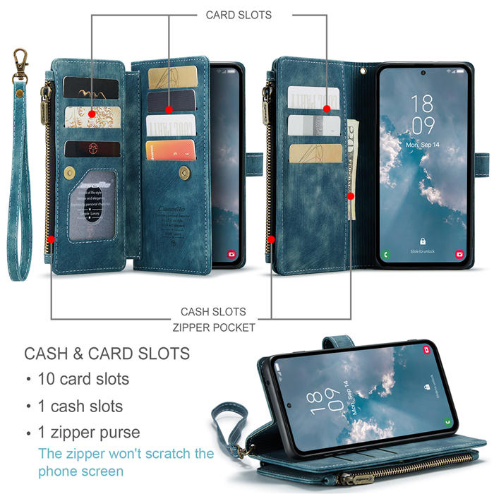 CaseMe Samsung Galaxy A54 Wallet kickstand Magnetic Leather Case with Wrist Strap