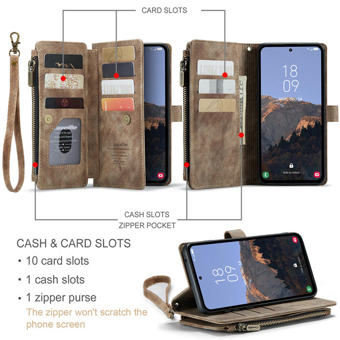 CaseMe Samsung Galaxy A54 Wallet kickstand Magnetic Leather Case with Wrist Strap