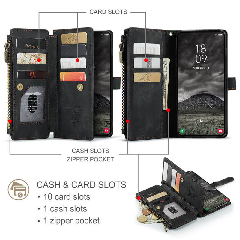 CaseMe Samsung Galaxy A57 Wallet Leather Case with Wrist Strap