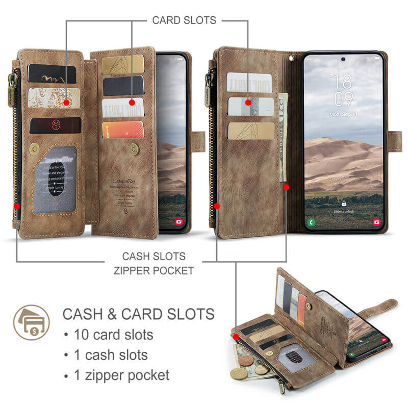 CaseMe Samsung Galaxy A57 Wallet Leather Case with Wrist Strap