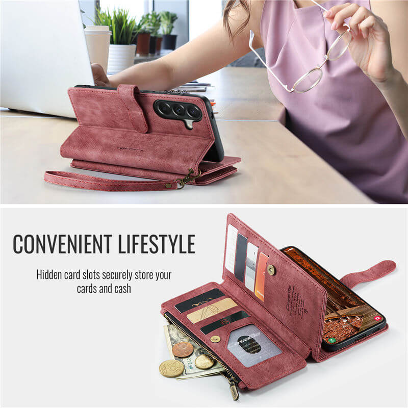 CaseMe Samsung Galaxy A57 Wallet Leather Case with Wrist Strap