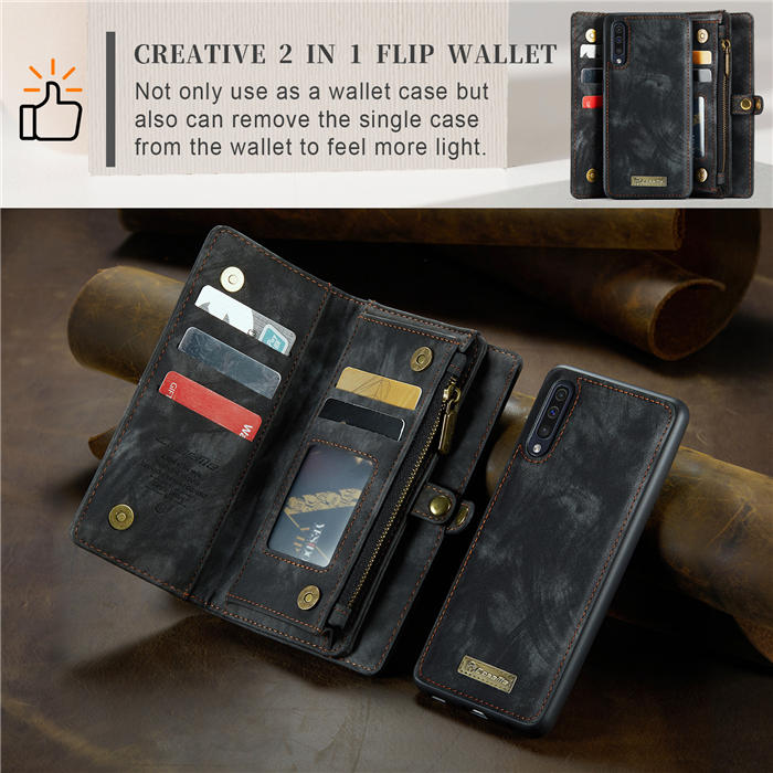 CaseMe Samsung Galaxy A70 Zipper Wallet Magnetic Detachable 2 in 1 Case with Wrist Strap