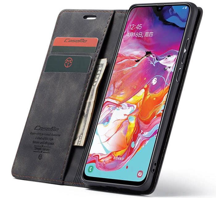 CaseMe Samsung Galaxy A70 Retro Wallet Kickstand Magnetic Flip Leather Case