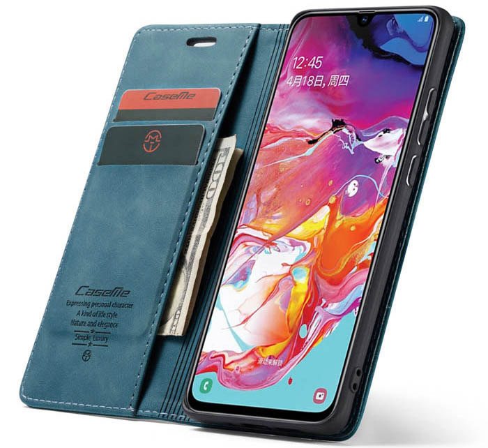 CaseMe Samsung Galaxy A70 Retro Wallet Kickstand Magnetic Flip Leather Case