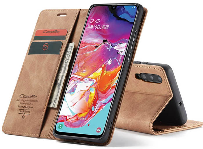 CaseMe Samsung Galaxy A70 Retro Wallet Kickstand Magnetic Flip Leather Case