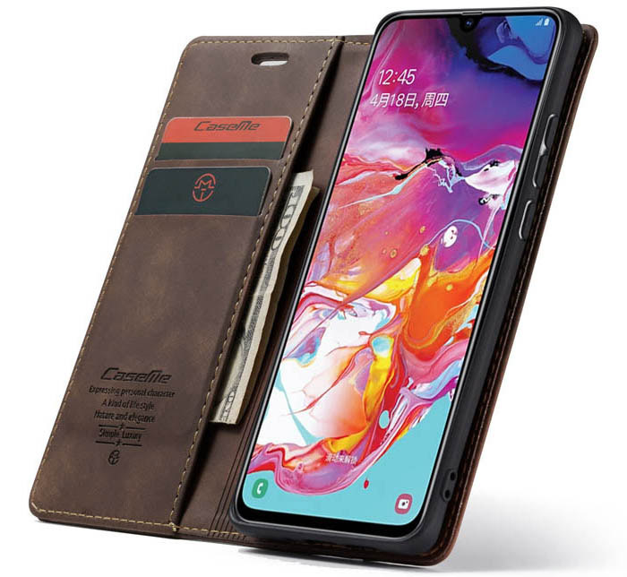 CaseMe Samsung Galaxy A70 Retro Wallet Kickstand Magnetic Flip Leather Case