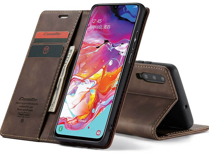 CaseMe Samsung Galaxy A70 Retro Wallet Kickstand Magnetic Flip Leather Case