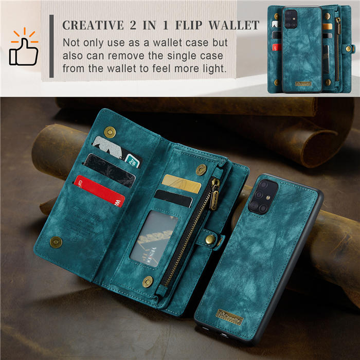 CaseMe Samsung Galaxy A71 4G Zipper Wallet Magnetic Detachable 2 in 1 Case with Wrist Strap