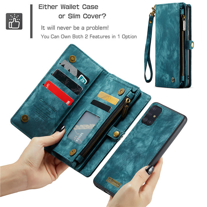 CaseMe Samsung Galaxy A71 4G Zipper Wallet Magnetic Detachable 2 in 1 Case with Wrist Strap