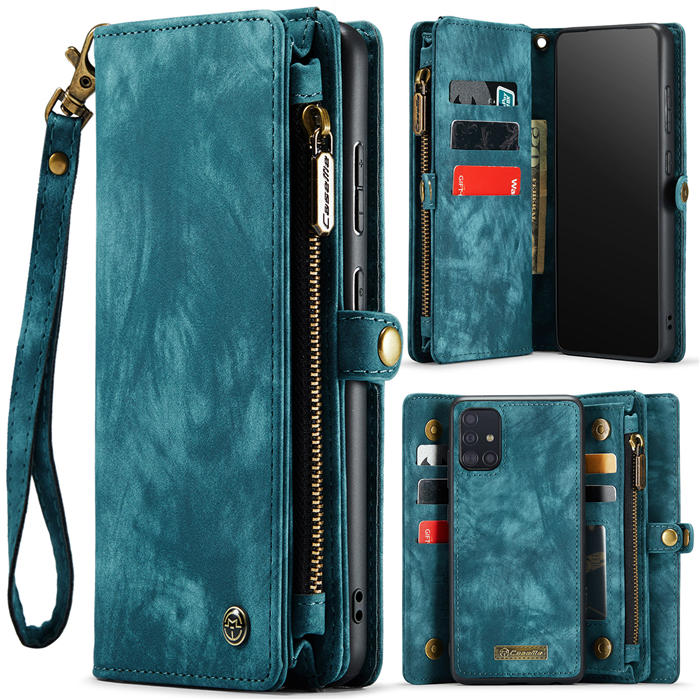 CaseMe Samsung Galaxy A71 4G Zipper Wallet Magnetic Detachable 2 in 1 Case with Wrist Strap