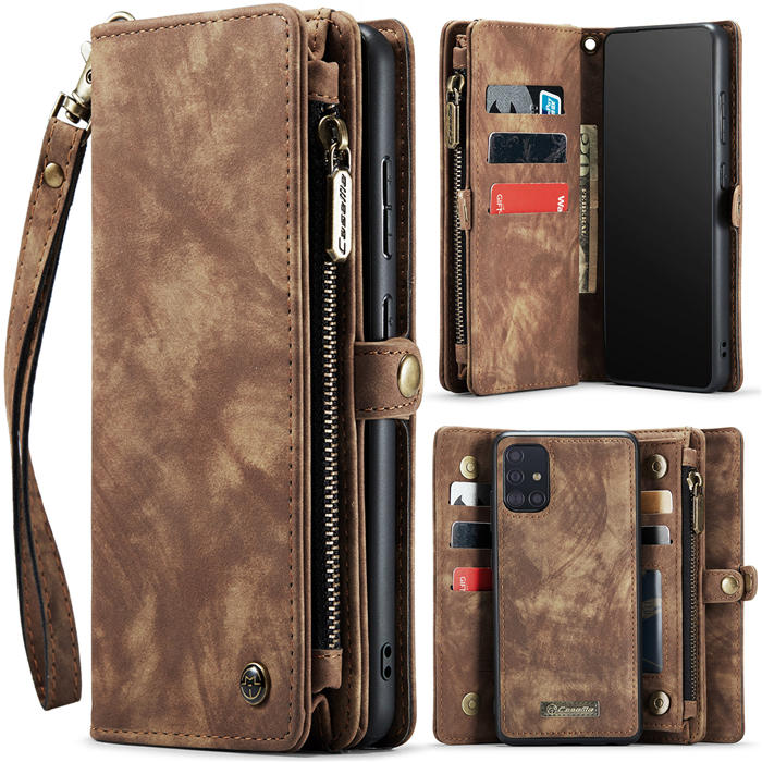 CaseMe Samsung Galaxy A71 4G Zipper Wallet Magnetic Detachable 2 in 1 Case with Wrist Strap