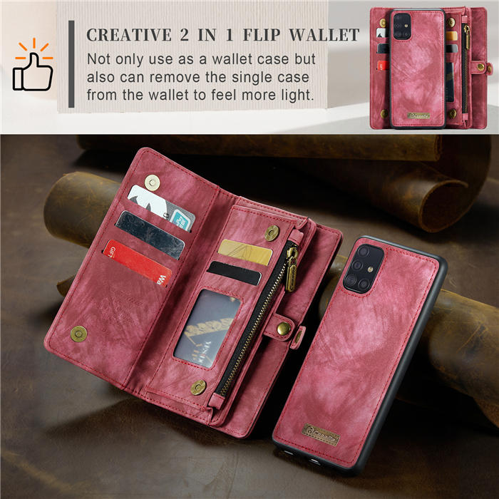 CaseMe Samsung Galaxy A71 4G Zipper Wallet Magnetic Detachable 2 in 1 Case with Wrist Strap