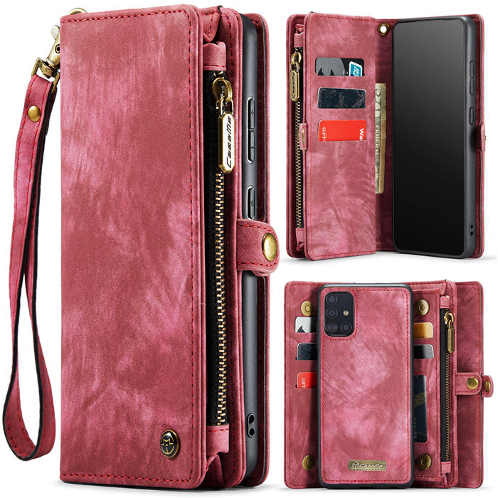 CaseMe Samsung Galaxy A71 4G Zipper Wallet Magnetic Detachable 2 in 1 Case with Wrist Strap