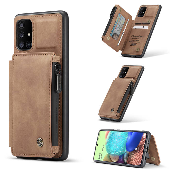 CaseMe Samsung Galaxy A71 Zipper Pocket Wallet PU Leather Cover Brown