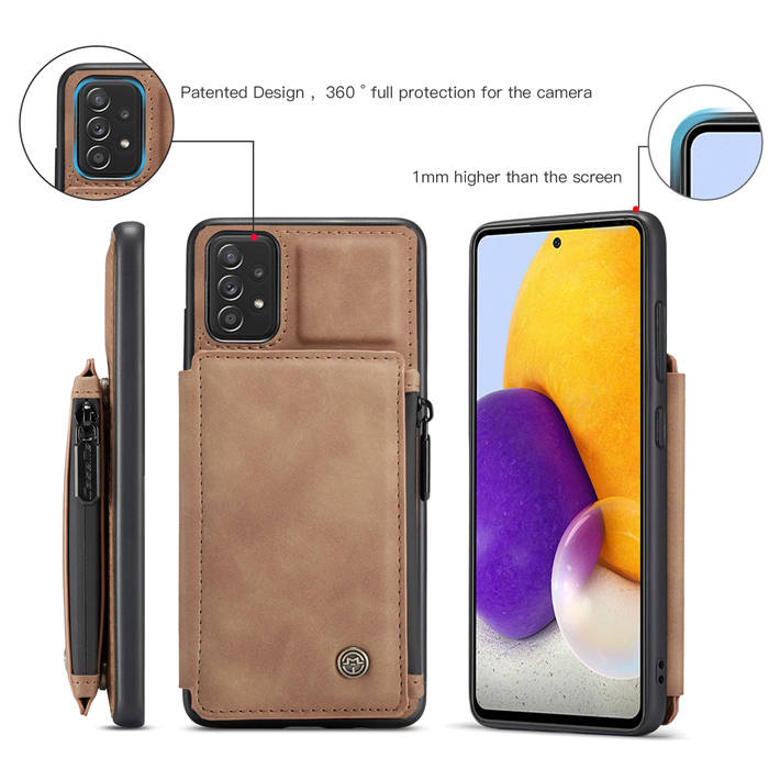 CaseMe Samsung Galaxy A72 5G Zipper Pocket Card Slots Case Brown