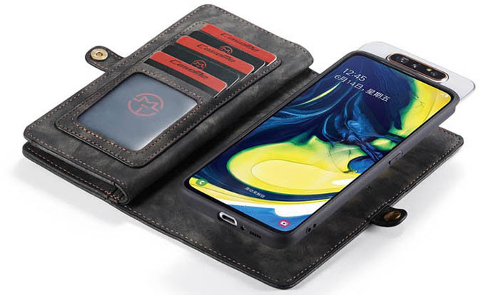 CaseMe Samsung Galaxy A80 Zipper Wallet Magnetic Detachable 2 in 1 Folio Case
