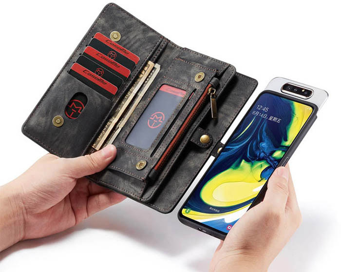 CaseMe Samsung Galaxy A80 Zipper Wallet Magnetic Detachable 2 in 1 Folio Case