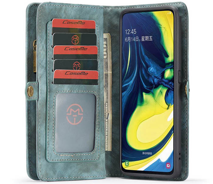 CaseMe Samsung Galaxy A80 Zipper Wallet Magnetic Detachable 2 in 1 Folio Case