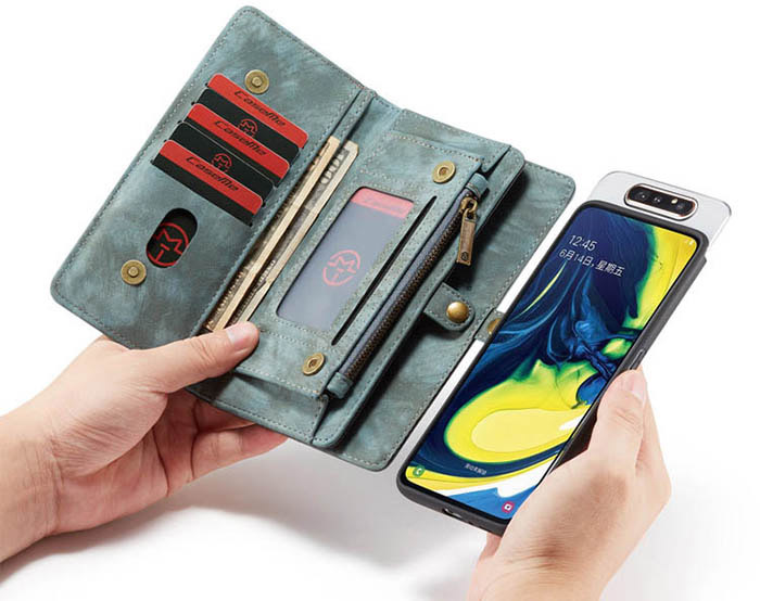 CaseMe Samsung Galaxy A80 Zipper Wallet Magnetic Detachable 2 in 1 Folio Case