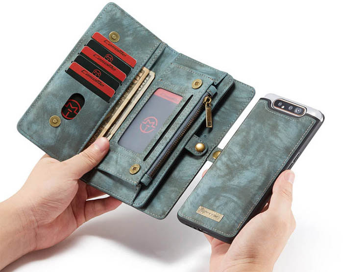 CaseMe Samsung Galaxy A80 Zipper Wallet Magnetic Detachable 2 in 1 Folio Case