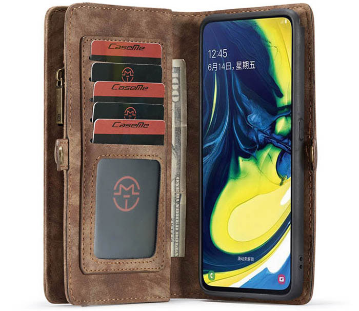 CaseMe Samsung Galaxy A80 Zipper Wallet Magnetic Detachable 2 in 1 Folio Case