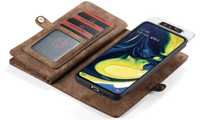 CaseMe Samsung Galaxy A80 Zipper Wallet Magnetic Detachable 2 in 1 Folio Case