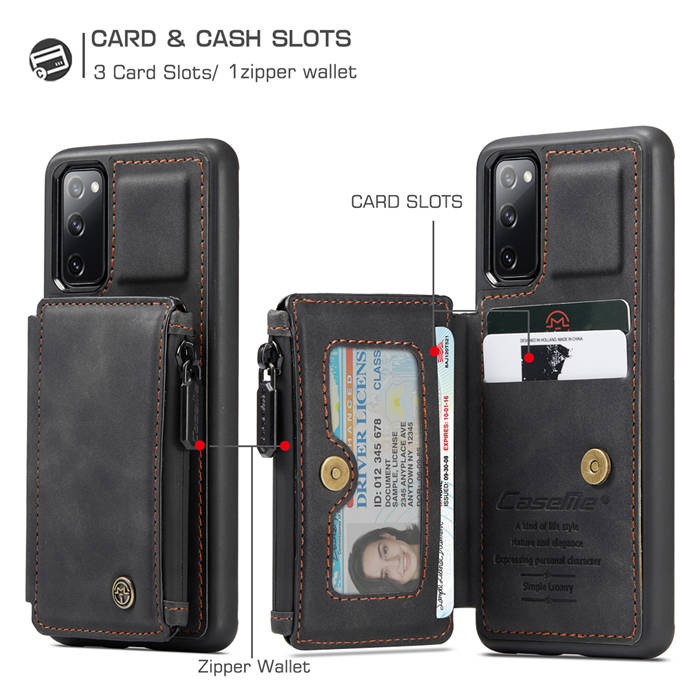 CaseMe Samsung Galaxy S20 FE Zipper Pocket Card Slots Case Black
