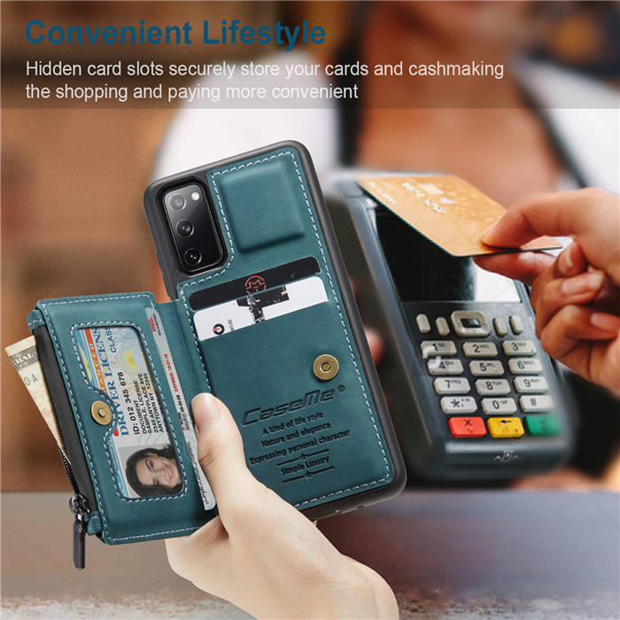 CaseMe Samsung Galaxy S20 FE Zipper Pocket Card Slots Case Blue